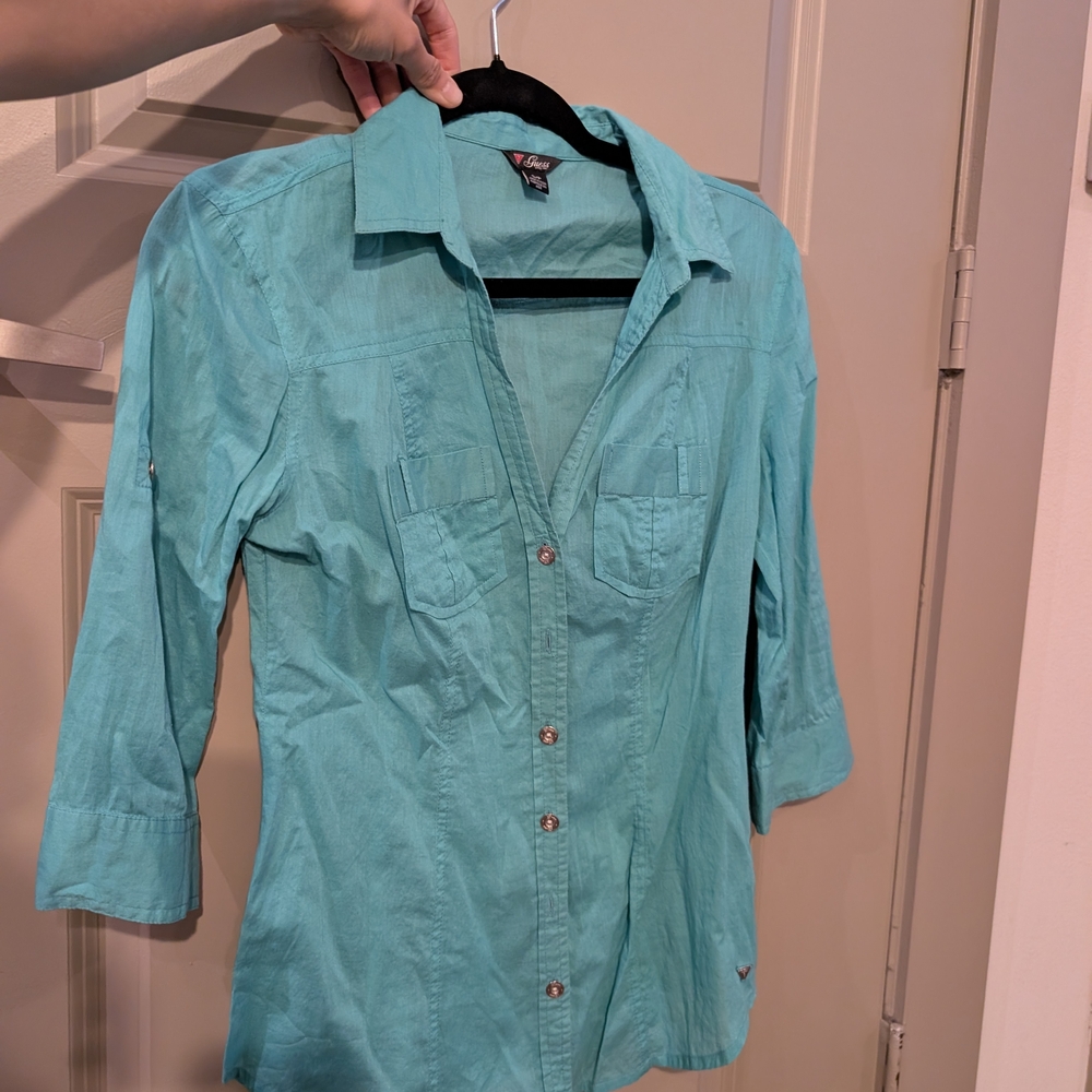 Guess Turquoise Button-Up Blouse